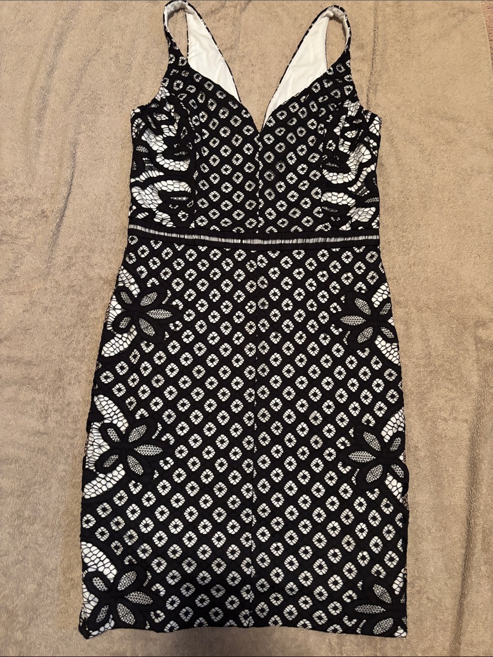 Guess Black and White Lace-Pattern Midi Dress